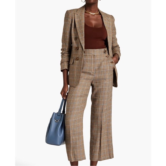 NWT Veronica Beard The Hunter Pant Linen Plaid Check Size 10 - Picture 1 of 16